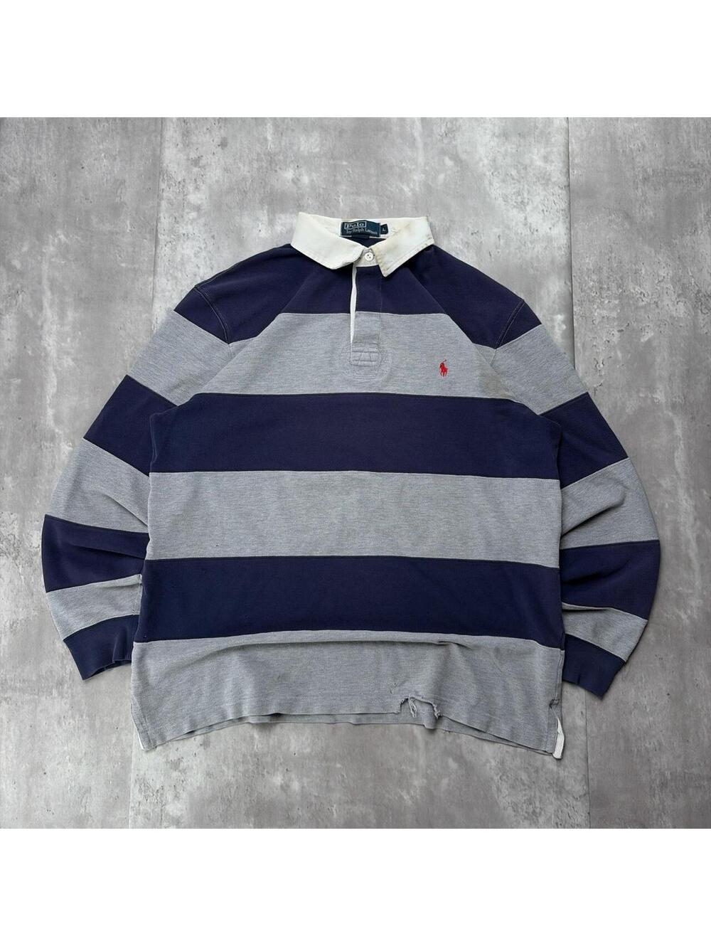 Vintage Polo Ralph Lauren Distressed Rugby Striped Long Sleeve Button Up Shirt